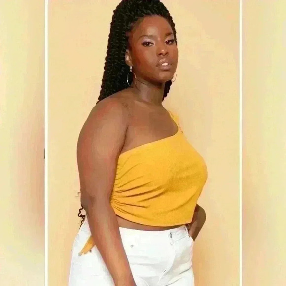 PLUS SIZE  ASYMMETRIC RIBBED CROP TOP - MUSTARD size 3x Nwot - Picture 2 of 8